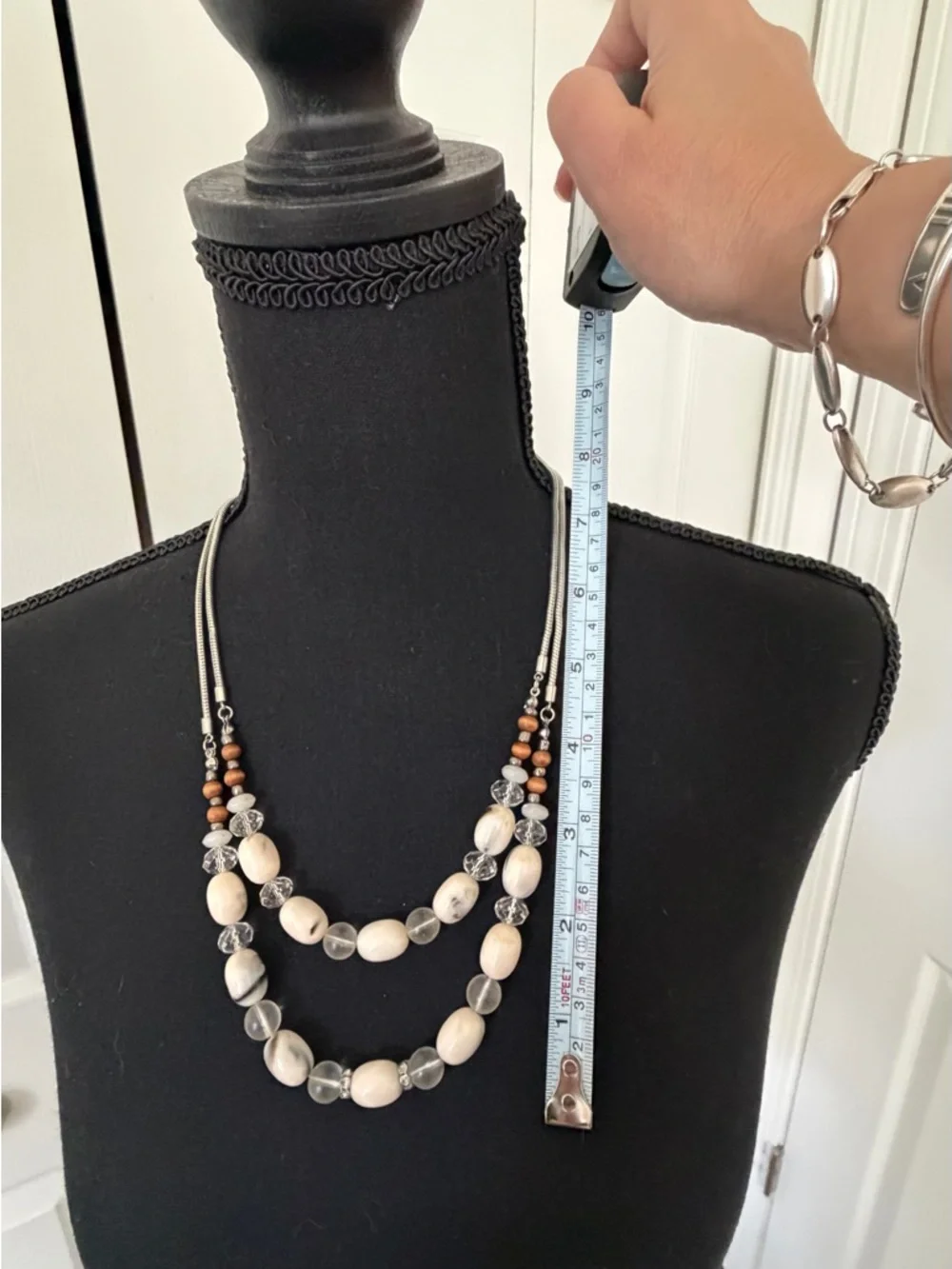 LOFT Boho Mixed Media Necklace | Wood, Clear & Cream Stone Beads - Picture 4 of 6